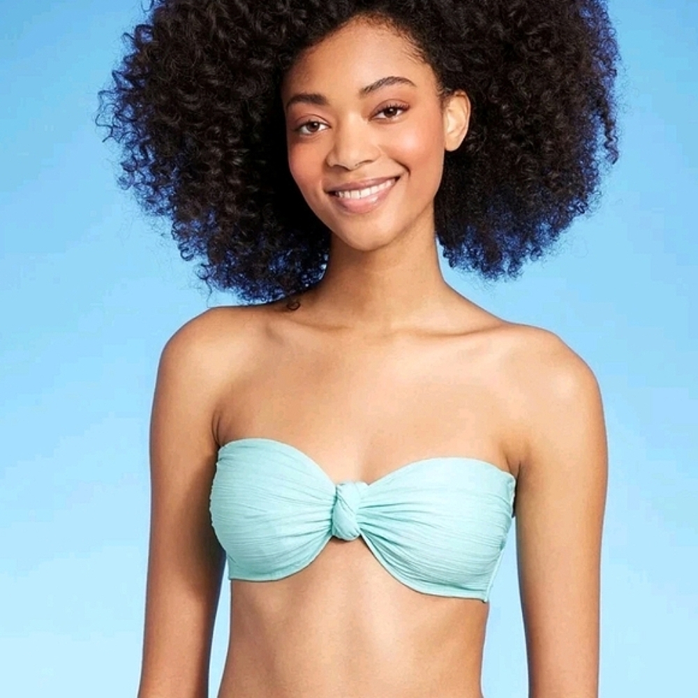 SALE NWT Shade & Shore Bandeau Underwire Knot Detail Swimsuit Bikini Top 34DD